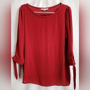 LOFT Red Tie Sleeve (3/4) Blouse